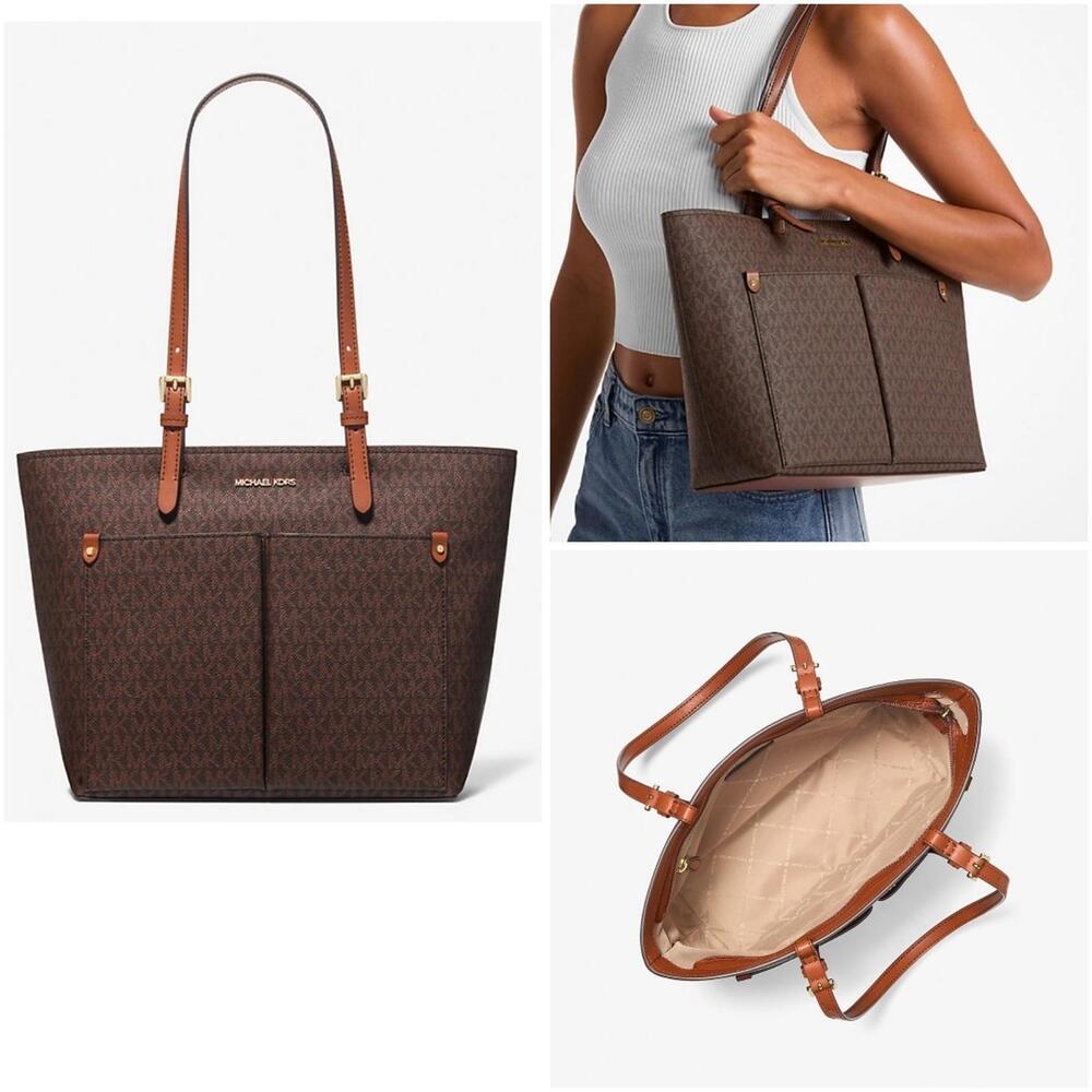 Michael Kors Jet Set Travel Medium Double Pocket Sould Tote/Bag Brown New